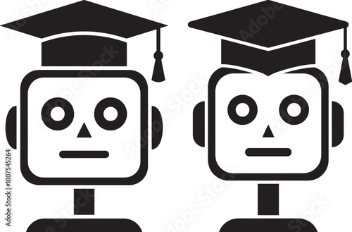 Two robot graduates silhouette