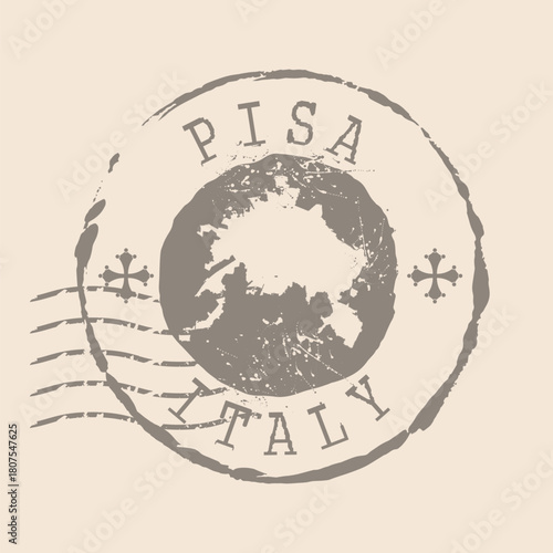 Stamp Postal of Pisa is city of Italy. Map Silhouette rubber Seal.  Design Retro Travel. Seal  Map of Pisa grunge  for your design. Italy. EPS10