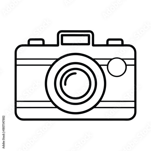 This digital camera icon vector illustration features a photographic lens and a flash, symbolizing photography technology and picture image design