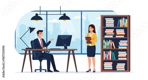 Business colleagues work diligently together on a computer in a modern and professional office setting.