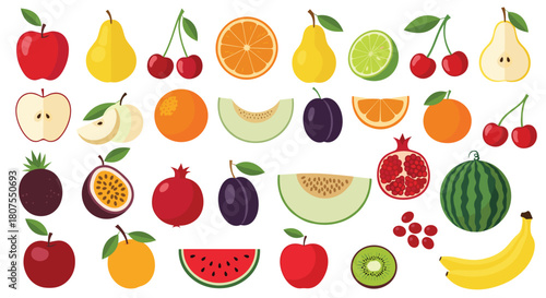 Large and colorful collection of various fresh and healthy fruits from around the world.