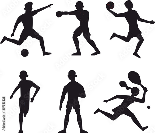 set of silhouettes sport player
