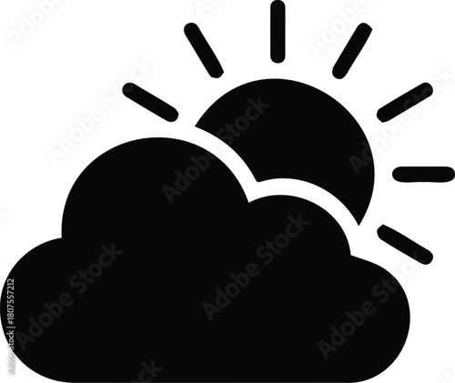 Black silhouette icon of a sun partially obscured by a cloud, symbolizing partly cloudy weather, forecast, or changing conditions, isolated on