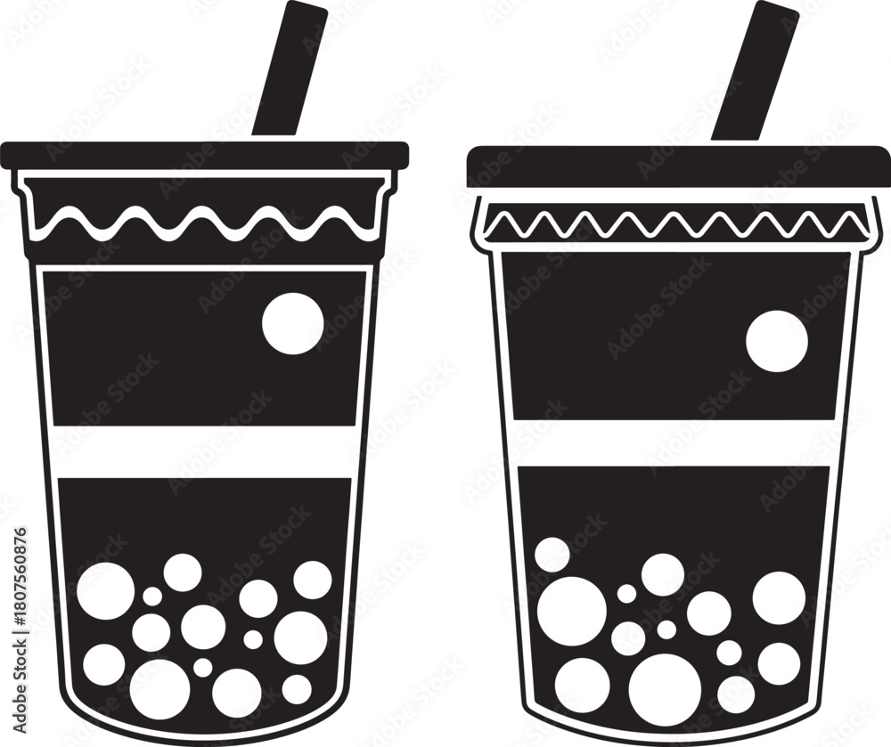 Fototapeta premium Two boba tea cups silhouette