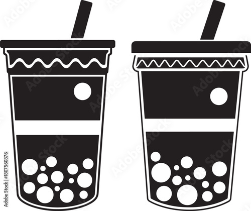Two boba tea cups silhouette