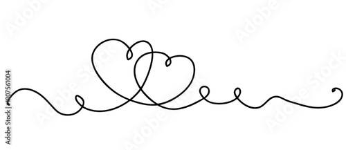Hearts. Continuous line art drawing. Friendship concept. Best friend forever. Black and white vector illustration