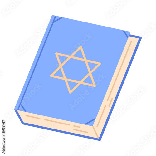 Jewish prayer book with a Star of David on the cover. Siddur, religious book. Flat vector illustration isolated on white background