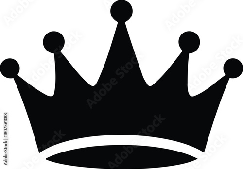 Classic and elegant black silhouette of a royal crown, featuring five distinct points and decorative spheres, symbolizing royalty, power, and authority, isolated on