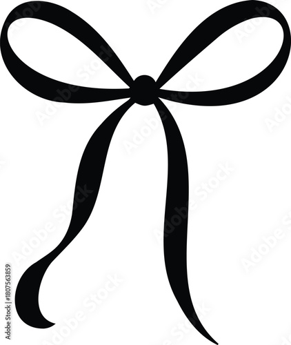 Simple and elegant black ribbon bow with flowing loops and tails, tied neatly to create a classic decorative element, perfect for gifts, celebrations, or fashion accents, isolated on
