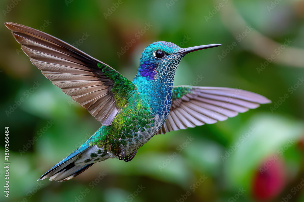Fototapeta premium Hummingbird in Flight with Vibrant Colorful Plumage