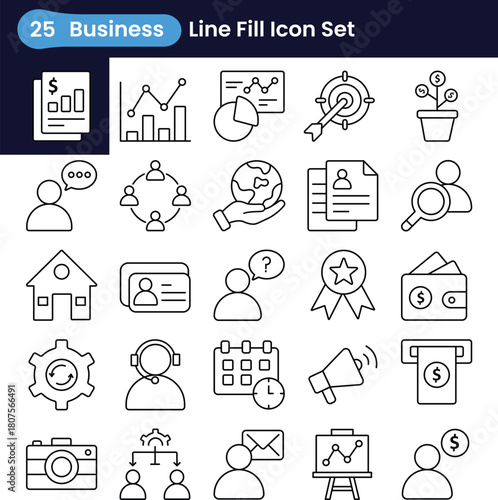 “Business Outline Icons Set — Minimal Line Icons for Finance, Office & Corporate UI”