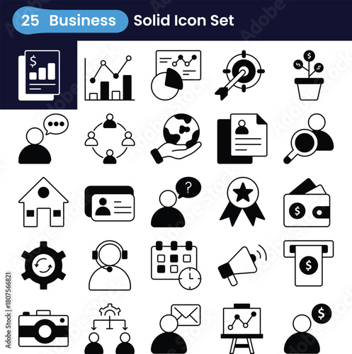 “Business Solid Icons Set — Clean Solid Shape Vector Icons for Office & Financial UI”