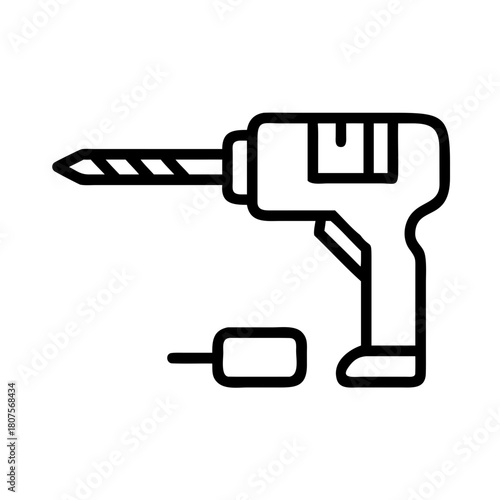 Drill and drill bits illustration, technical design with copy space