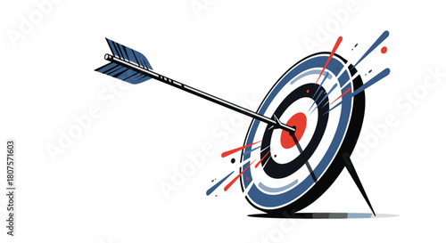 Archery target with a single arrow shot directly into the center bullseye symbolizing success.