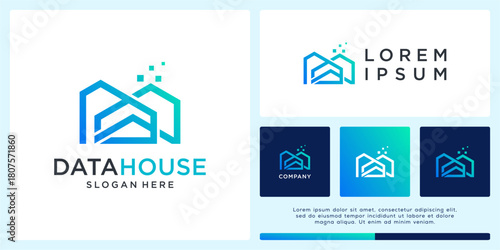 Data house logo design technology template