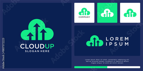 Cloud up logo design with arrow growth