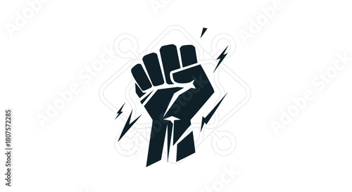 Powerful silhouette of a raised clenched fist symbolizes protest revolution and the fight for rights.