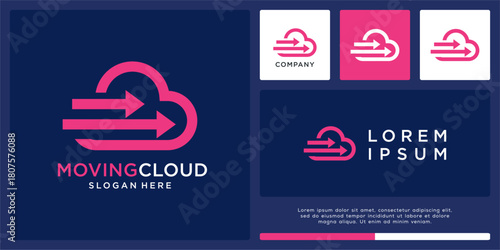 Moving cloud logo design with arrow right