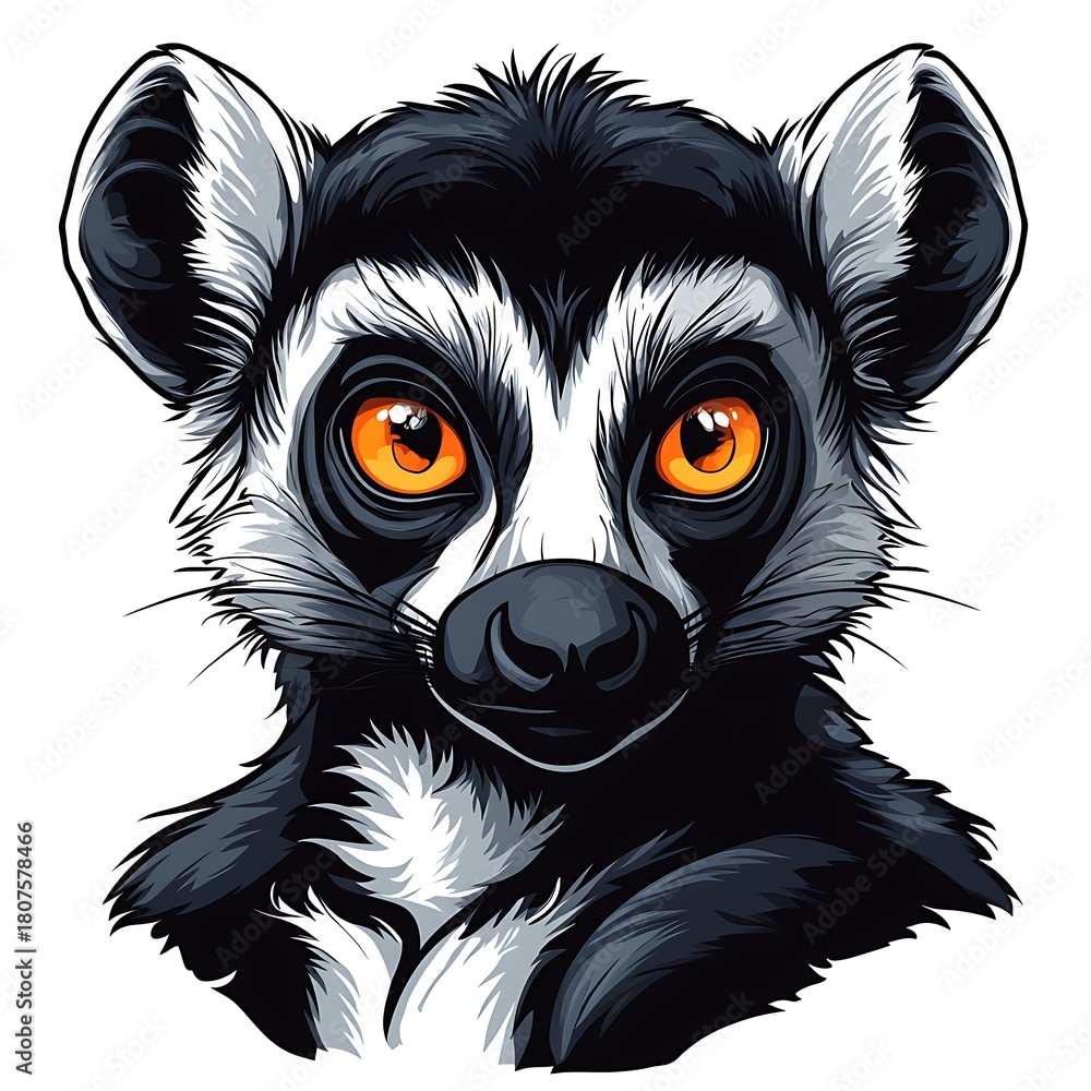 Naklejka premium Detailed portrait illustration of a lemur with bright orange eyes primate animal photo