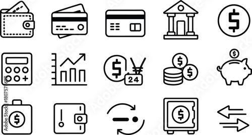 Financial planning elements icons money management banking and investment strategy