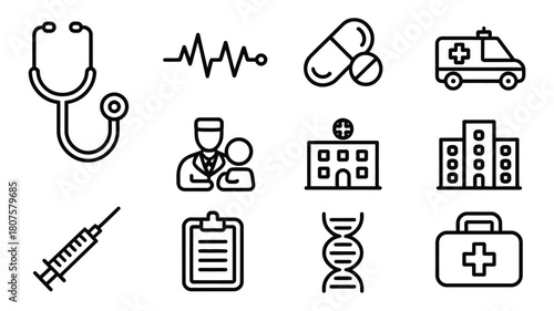 Medical Icons Set Healthcare Symbols Collection Vector Illustration Concept Design