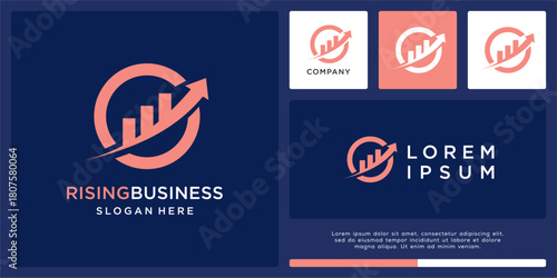 Rising business logo design with arrow and chart