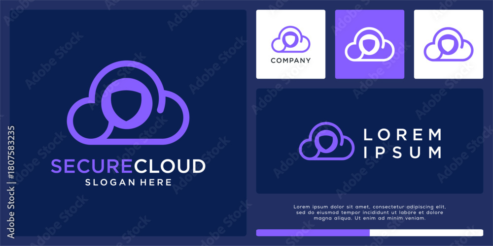 Naklejka premium Secure cloud logo design with shield