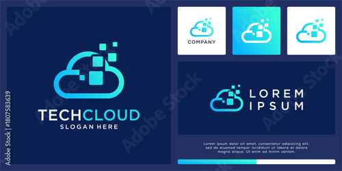 Tech cloud logo design digital concept