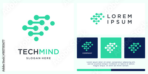tech mind logo design with dot and line