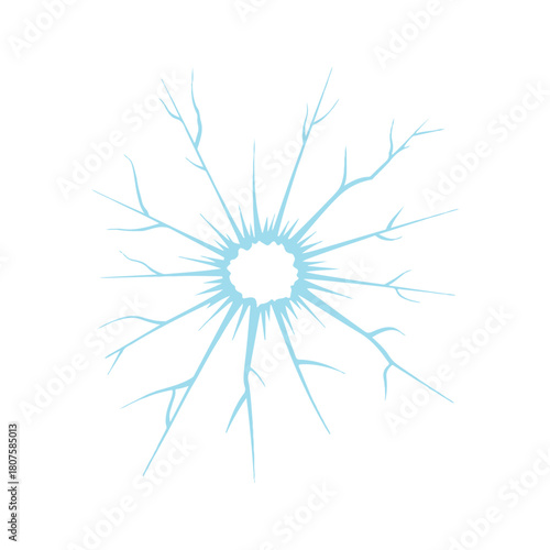 Starburst Ice Cracks on Glass or Frozen Surface - Blue and White Vector Illustration