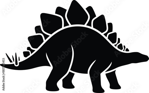Silhouette of Stegosaurus Dinosaur with Plates and Spikes Isolated on White