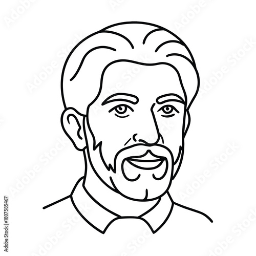 Funny cartoon vector drawing of a bearded man's head and face with a comic expression