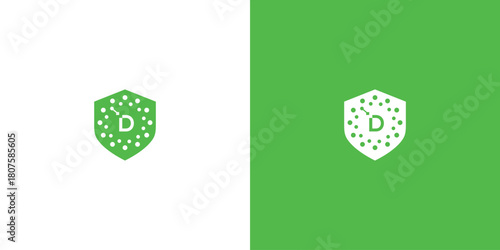 Technology logo vector template with initial shield D