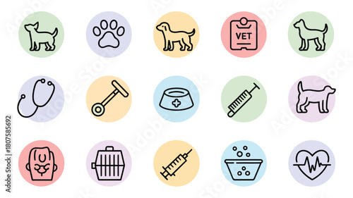 Veterinary Clinic Icons Set Healthcare and Pet Care Essentials Illustration