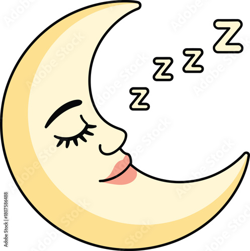 Sleeping Moon Character with Closed Eyes and Zzz Symbol Illustration