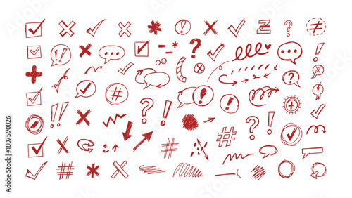 Red Hand-Drawn Symbols and Icons Collection