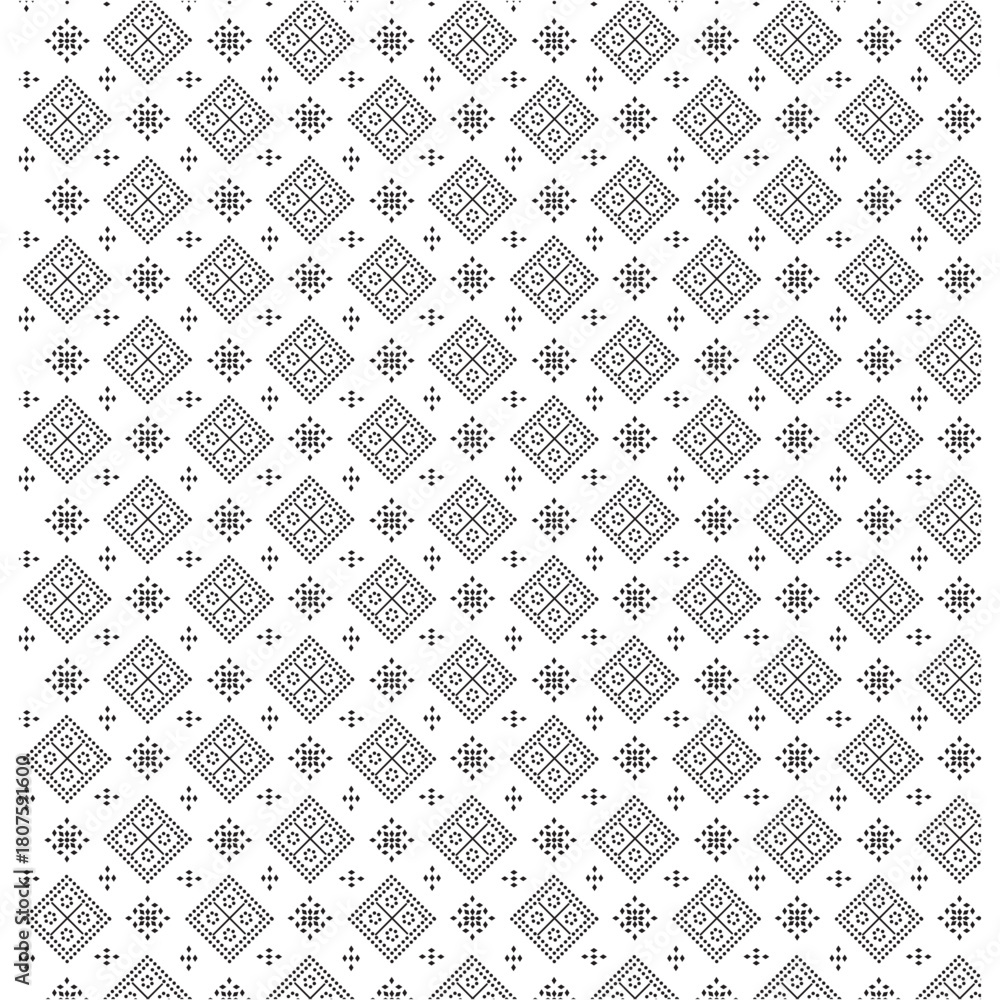 Fototapeta premium Intricate black and white geometric pattern featuring repeating diamond shapes