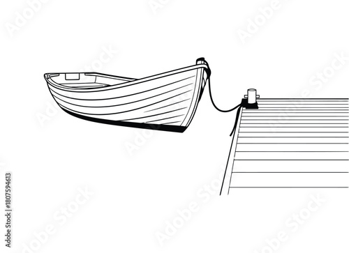 Illustration of a boat tied to a dock isolated on