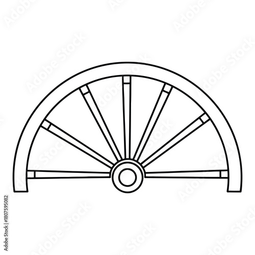 Half of a wooden wheel isolated on, showing spokes and hub