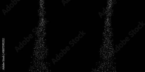 Two symmetrical streams of tiny white particles or bubbles rising against a solid black background.