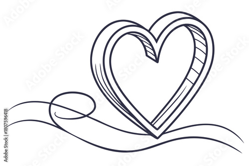 Stylized Heart with Flowing Ribbon Line Art love romance