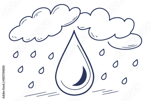 Large raindrop and falling rain illustration Keywords: raindrop, rain, cloud, water, weather