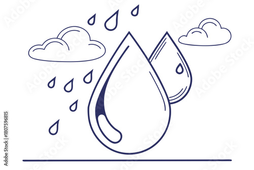 Hand Drawn Rain Drops Falling From Clouds weather water