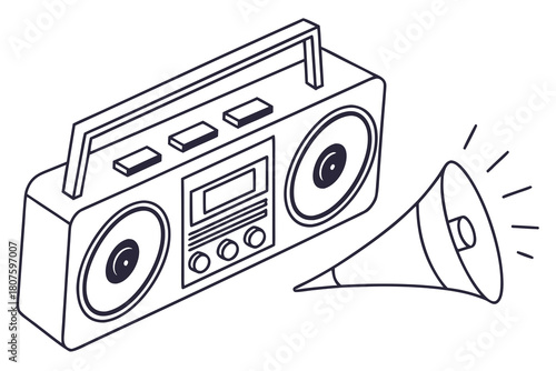 Outline of a Boombox and a Megaphone radio music