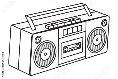 Outline of a Retro Boombox with Cassette Tape radio