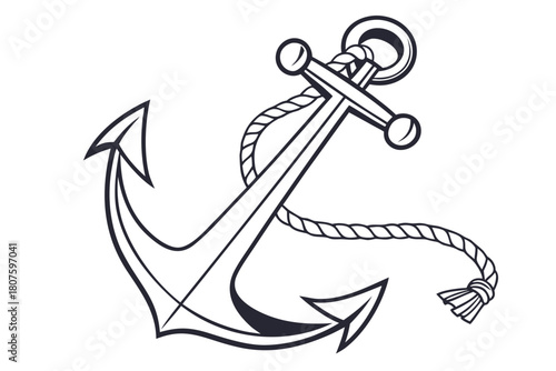 Nautical Anchor with Rope Illustration maritime ocean