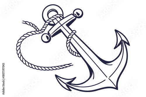 Outline of a Nautical Anchor with Rope marine ocean