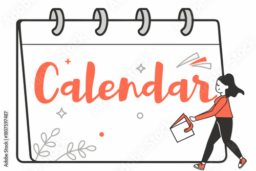 Woman planning on a large calendar with the word Calendar