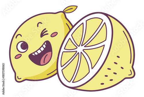 Happy cartoon lemon character winking fruit cute