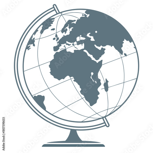 Stylized Globe on Stand with Continents in Gray world